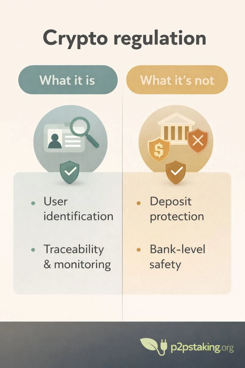 picture presenting that crypto exchange regulation focus on User identification and traceability, while deposit protection and bank-level safety are a secondary concern.